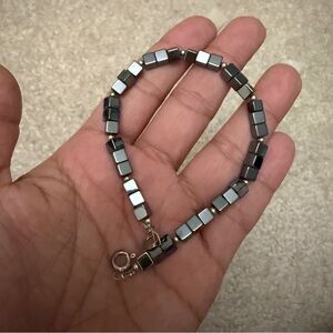 Black Silver Beaded Bracelet shiny squares metal feel